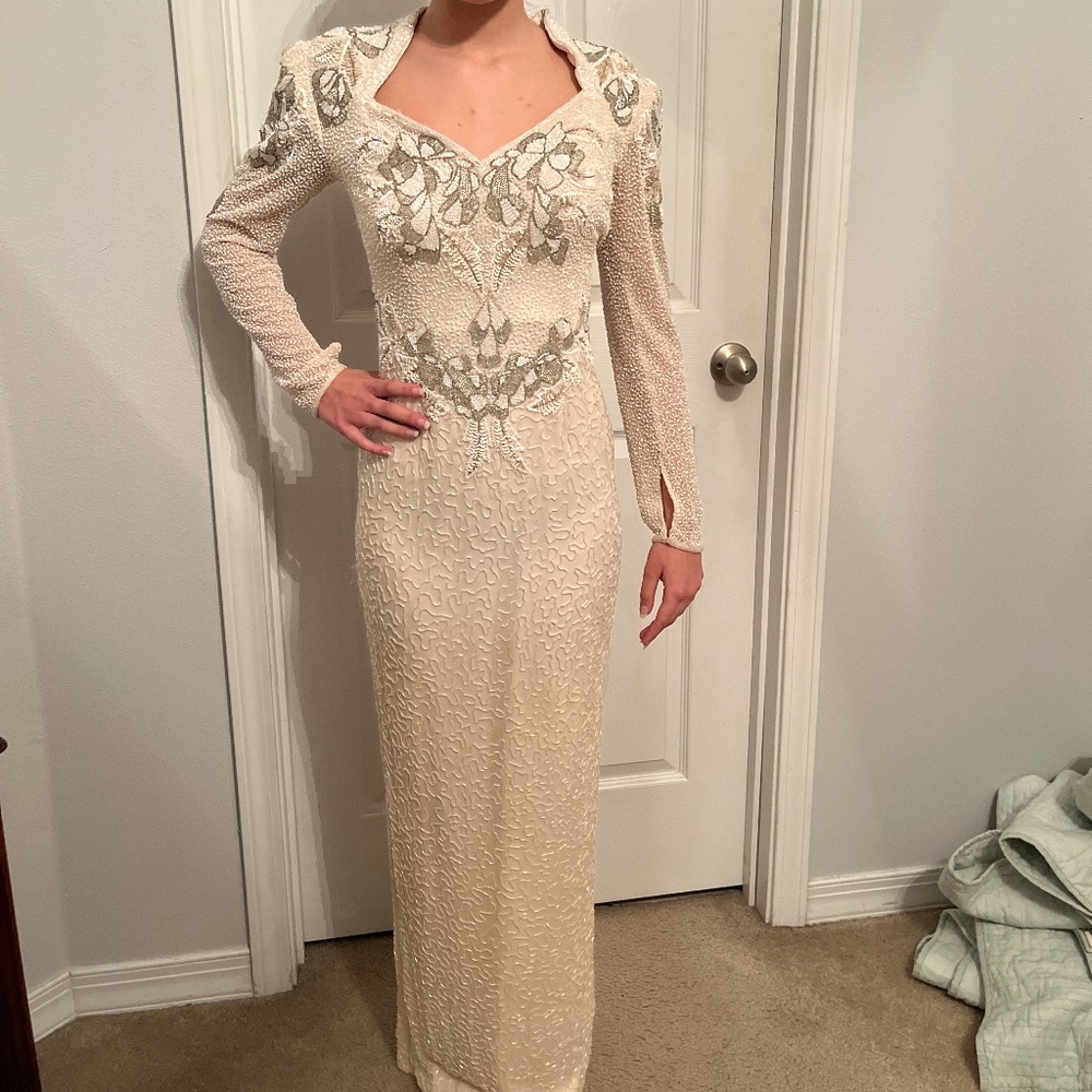 Beaded off white formal gown